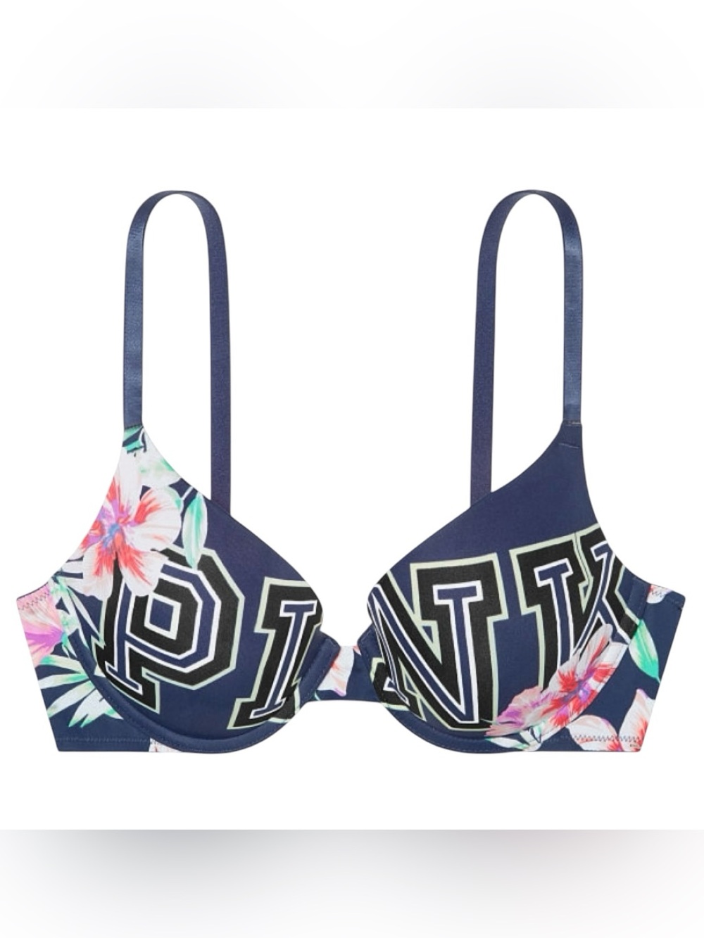 Victoria’s Secret Pink Floral Navy Wear Everywhere Push-up Padded Bra Size 32DD